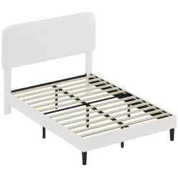 Estructura de Cama Doble con Cabecero Ajustable en Altura Tapizada en Borreguito Listones de Soporte Blanco - Ogal.Es