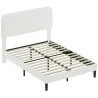 Estructura de Cama Doble con Cabecero Ajustable en Altura Tapizada en Borreguito Listones de Soporte Blanco - Ogal.Es