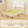 Estructura de Cama Doble con Cabecero Ajustable en Altura Tapizada en Borreguito Listones de Soporte Blanco - Ogal.Es