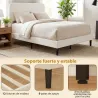Estructura de Cama Doble con Cabecero Ajustable en Altura Tapizada en Borreguito Listones de Soporte Blanco - Ogal.Es