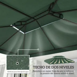 Toldo de Recambio 4x3 m con Techo Doble Orificios de Drenaje y Protección UV Solo Toldo NO Incluye Marco Verde - Ogal.Es