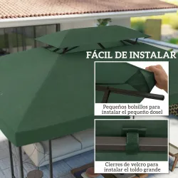 Toldo de Recambio 4x3 m con Techo Doble Orificios de Drenaje y Protección UV Solo Toldo NO Incluye Marco Verde - Ogal.Es