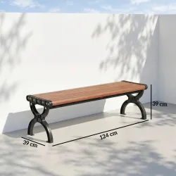 Banco de Jardín Exterior de 2 Plazas Banco Exterior con Estructura Metálica y Asiento Listonado 124x39x39 cm Marrón - Ogal.Es