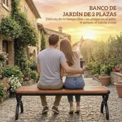 Banco de Jardín Exterior de 2 Plazas Banco Exterior con Estructura Metálica y Asiento Listonado 124x39x39 cm Marrón - Ogal.Es