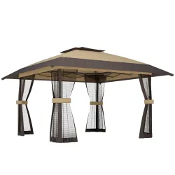 Carpa Plegable 4x4 m Pop-up con Doble Techo 4 Laterales de Malla Altura Ajustable Bolsa Transporte UPF30+ Caqui - Ogal.Es