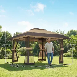 Carpa Plegable 4x4 m Pop-up con Doble Techo 4 Laterales de Malla Altura Ajustable Bolsa Transporte UPF30+ Caqui - Ogal.Es