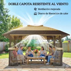 Carpa Plegable 4x4 m Pop-up con Doble Techo 4 Laterales de Malla Altura Ajustable Bolsa Transporte UPF30+ Caqui - Ogal.Es