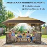 Carpa Plegable 4x4 m Pop-up con Doble Techo 4 Laterales de Malla Altura Ajustable Bolsa Transporte UPF30+ Caqui - Ogal.Es