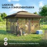 Carpa Plegable 4x4 m Pop-up con Doble Techo 4 Laterales de Malla Altura Ajustable Bolsa Transporte UPF30+ Caqui - Ogal.Es