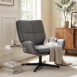 Butaca de Salón Tapizado en PU Sillón Lectura con Asiento Acolchado Reposabrazos Patas Metálicas Gris - Ogal.Es