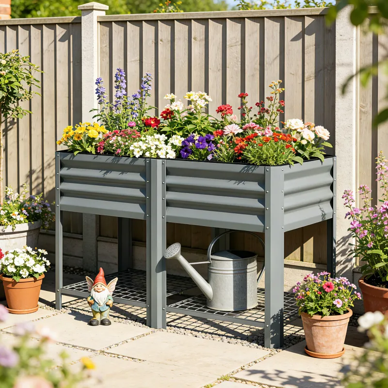 Huerto Urbano Elevado con Estante Inferior Mesa de Cultivo de Metal Galvanizado con Forro 120x55x80 cm Gris Plat... - Ogal.Es