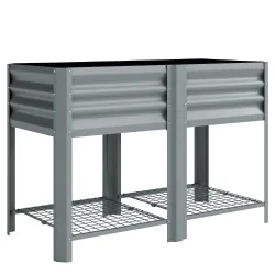 Huerto Urbano Elevado con Estante Inferior Mesa de Cultivo de Metal Galvanizado con Forro 120x55x80 cm Gris Plat... - Ogal.Es
