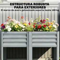Huerto Urbano Elevado con Estante Inferior Mesa de Cultivo de Metal Galvanizado con Forro 120x55x80 cm Gris Plat... - Ogal.Es