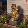 Fuente de Jardín con Iluminación LED Bomba Fuente Decorativa en Cascada de 5 Niveles Flujo Ajustable Marrón Rústico - Ogal.Es