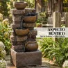 Fuente de Jardín con Iluminación LED Bomba Fuente Decorativa en Cascada de 5 Niveles Flujo Ajustable Marrón Rústico - Ogal.Es