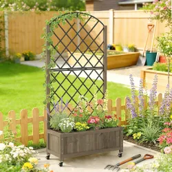 Jardinera de Madera con Enrejado Metálico y Ruedas para Plantas Trepadoras Macetero Elevado 72x36x168 cm Carboni... - Ogal.Es