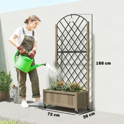 Jardinera de Madera con Enrejado Metálico y Ruedas para Plantas Trepadoras Macetero Elevado 72x36x168 cm Carboni... - Ogal.Es