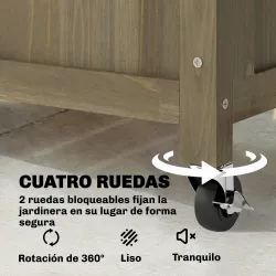 Jardinera de Madera con Enrejado Metálico y Ruedas para Plantas Trepadoras Macetero Elevado 72x36x168 cm Carboni... - Ogal.Es