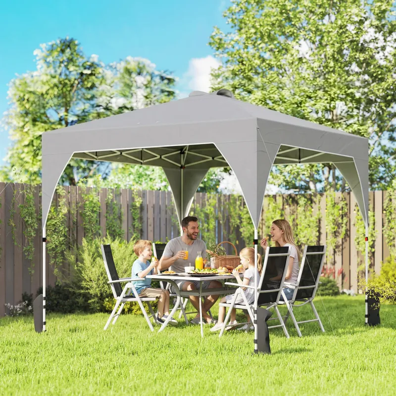 Carpa Plegable Pop-up 3x3 m con Bloqueo Central Altura Ajustable Bolsa Transporte con Ruedas y Sacos de Arena Gris - Ogal.Es