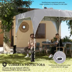 Carpa Plegable Pop-up 3x3 m con Bloqueo Central Altura Ajustable Bolsa Transporte con Ruedas y Sacos de Arena Gris - Ogal.Es