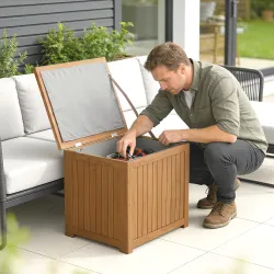 Arcón Exterior de Madera 130L Baúl Almacenaje Exterior con Forro Tapa con Bisagras y Correa 63x51x58,5 cm Marrón - Ogal.Es