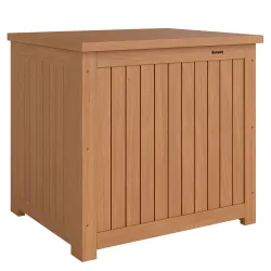 Arcón Exterior de Madera 130L Baúl Almacenaje Exterior con Forro Tapa con Bisagras y Correa 63x51x58,5 cm Marrón - Ogal.Es