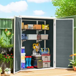 Cobertizo de Jardín Exterior de Plástico 0,81 m² 134x68,5x170 cm con Suelo 2 Estantes Plegables Puertas con Pest... - Ogal.Es
