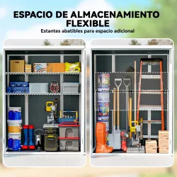 Cobertizo de Jardín Exterior de Plástico 0,81 m² 134x68,5x170 cm con Suelo 2 Estantes Plegables Puertas con Pest... - Ogal.Es
