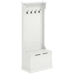 Perchero Zapatero con Banco de Almacenamiento 4 Ganchos Estilo Moderno 71,5x39,5x170 cm Blanco - Ogal.Es