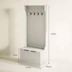 Perchero Zapatero con Banco de Almacenamiento 4 Ganchos Estilo Moderno 71,5x39,5x170 cm Blanco - Ogal.Es