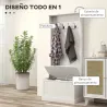 Perchero Zapatero con Banco de Almacenamiento 4 Ganchos Estilo Moderno 71,5x39,5x170 cm Blanco - Ogal.Es