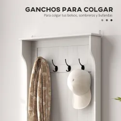 Perchero Zapatero con Banco de Almacenamiento 4 Ganchos Estilo Moderno 71,5x39,5x170 cm Blanco - Ogal.Es
