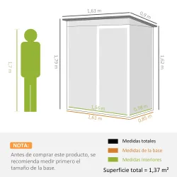 Cobertizo de Jardín Exterior 1,37 m² 163x90x179 cm con Puerta con Pestillo y Ranuras de Ventilación Verde - Ogal.Es