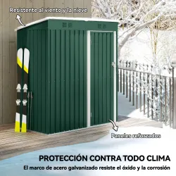Cobertizo de Jardín Exterior 1,37 m² 163x90x179 cm con Puerta con Pestillo y Ranuras de Ventilación Verde - Ogal.Es
