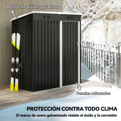 Cobertizo de Jardín Exterior 1,37 m² 163x90x179 cm con Puerta con Pestillo y Ranuras de Ventilación Gris Oscuro - Ogal.Es