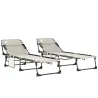 Set de 2 Tumbonas Plegables con Reposacabezas Bolsillo Lateral y Respaldo Reclinable en 5 Posiciones Blanco Crema - Ogal.Es