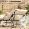 Set de 2 Tumbonas Plegables con Reposacabezas Bolsillo Lateral y Respaldo Reclinable en 5 Posiciones Blanco Crema - Ogal.Es