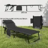 Set de 2 Tumbonas Plegables con Reposacabezas Bolsillo Lateral y Respaldo Reclinable en 5 Posiciones Negro - Ogal.Es
