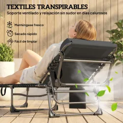 Set de 2 Tumbonas Plegables con Reposacabezas Bolsillo Lateral y Respaldo Reclinable en 5 Posiciones Negro - Ogal.Es