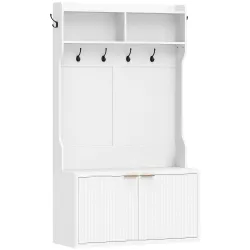 Perchero Zapatero 4 en 1 Perchero Moderno con Estante Abierto para Pasillo Entrada Dormitorio 100x38x172 cm Blanco - Ogal.Es