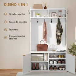 Perchero Zapatero 4 en 1 Perchero Moderno con Estante Abierto para Pasillo Entrada Dormitorio 100x38x172 cm Blanco - Ogal.Es