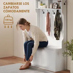 Perchero Zapatero 4 en 1 Perchero Moderno con Estante Abierto para Pasillo Entrada Dormitorio 100x38x172 cm Blanco - Ogal.Es