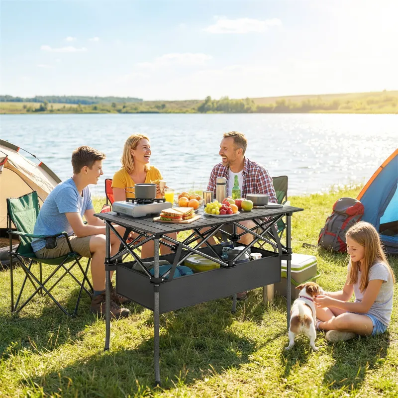 Mesa Plegable Camping 93x55x68 cm con Red de Almacenamiento Encimera Enrollable de Aluminio Bolsa de Transporte ... - Ogal.Es