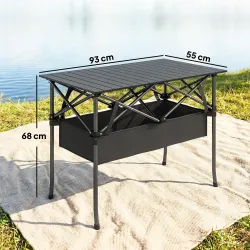 Mesa Plegable Camping 93x55x68 cm con Red de Almacenamiento Encimera Enrollable de Aluminio Bolsa de Transporte ... - Ogal.Es
