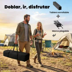 Mesa Plegable Camping 93x55x68 cm con Red de Almacenamiento Encimera Enrollable de Aluminio Bolsa de Transporte ... - Ogal.Es