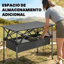 Mesa Plegable Camping 93x55x68 cm con Red de Almacenamiento Encimera Enrollable de Aluminio Bolsa de Transporte ... - Ogal.Es