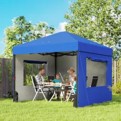 Carpa Plegable Pop-up 3x3 m con 3 Paredes 2 Ventanas Altura Ajustable UPF50+ Bolsa Transporte y Sacos de Arena Azul - Ogal.Es