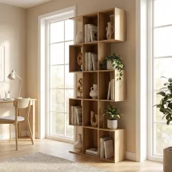 Librería en Forma de S de 5 Niveles para Salón Dormitorio Estudio Oficina 80x24x200 cm Roble - Ogal.Es