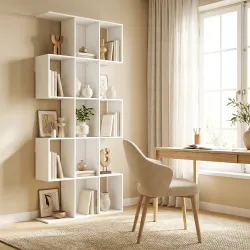 Librería en Forma de S de 5 Niveles para Salón Dormitorio Estudio Oficina 80x24x200 cm Blanco - Ogal.Es