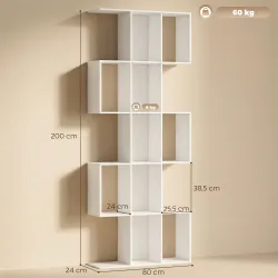 Librería en Forma de S de 5 Niveles para Salón Dormitorio Estudio Oficina 80x24x200 cm Blanco - Ogal.Es